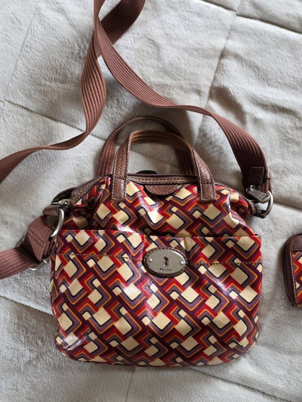 Fossil Key-Per Coated Canvas Geometric Print Crossbody with wallet